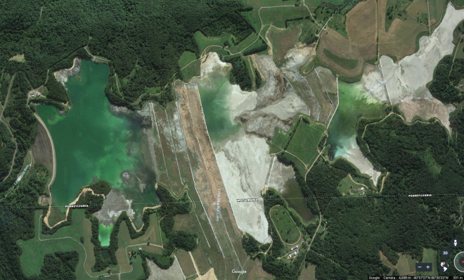 Little Blue Run coal ash pond, on the Pennsylvania-West Virginia border. 