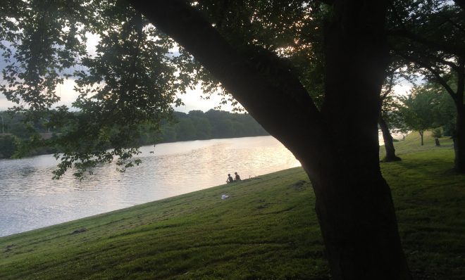 The Schuylkill river at dusk in Philadelphia. The river is a popular fishing spot. In 2018, the New Jersey DEP began testing fish for the family of chemicals known as PFAS and issued fish advisories. New Jersey has stricter limits on PFAS exposure than Pennsylvania.
