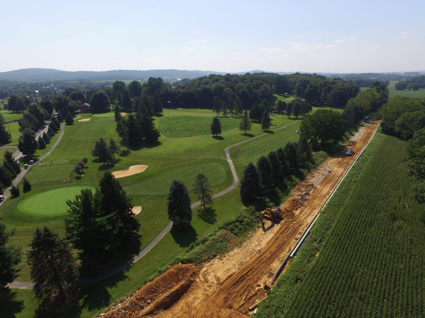 An aerial view of Mariner East 2 pipeline construction, adjacent to the Fairview Golf Course in Lebanon County August 24, 2018.