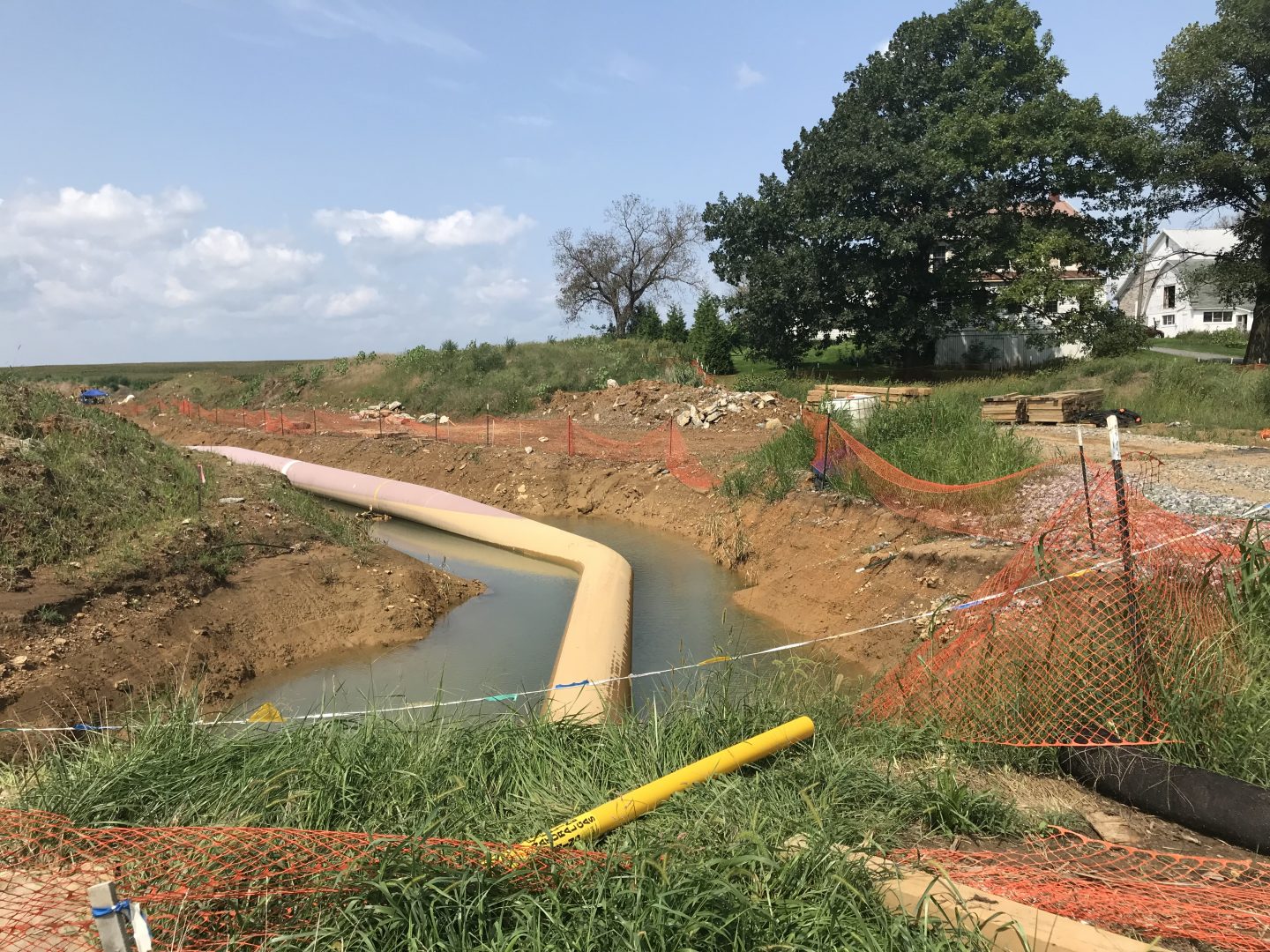 Heavy rains flood a trench where the Atlantic Sunrise pipeline is being installed August 22, 2018 in Lebanon County.