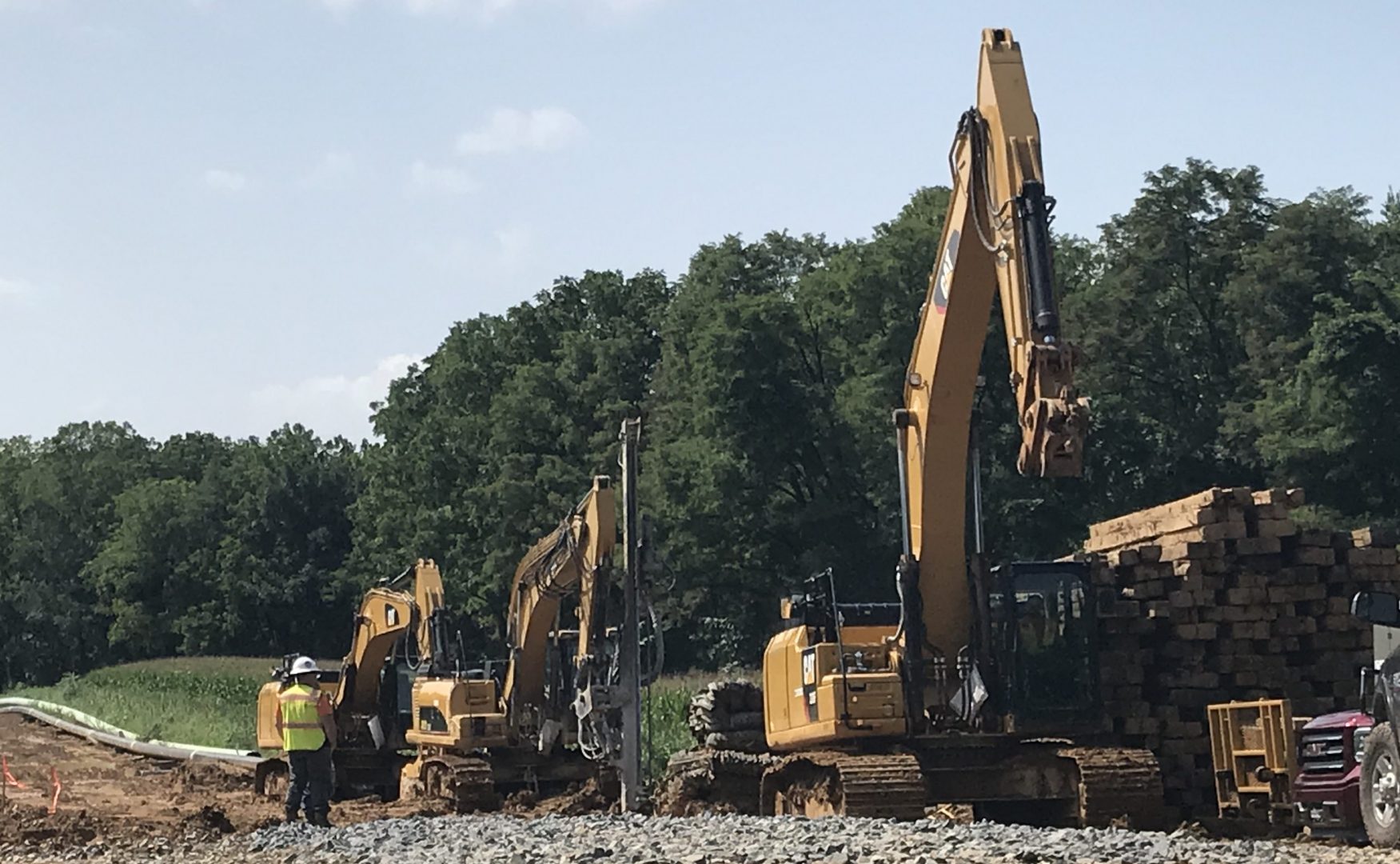 Workers installing the Mariner East 2 pipeline August 22, 2018 in Lebanon County. Energy Transfer Partners, parent company of Sunoco Logistics, had told investors that the line would be operational by the end of September. But regulatory issues have held it up.