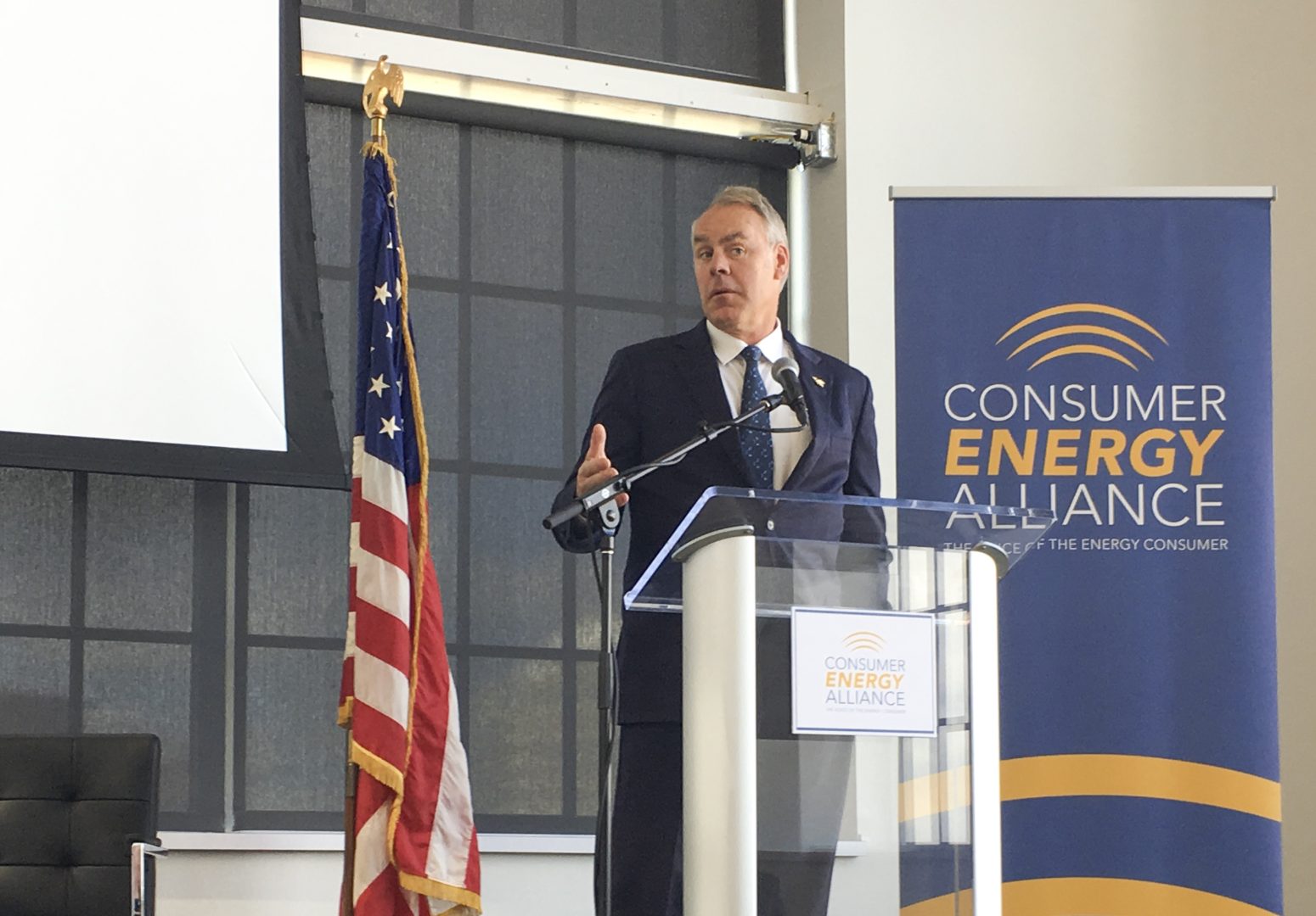 Interior Secretary Ryan Zinke speaks Friday at a conference hosted by the Consumer Energy Alliance in Pittsburgh.