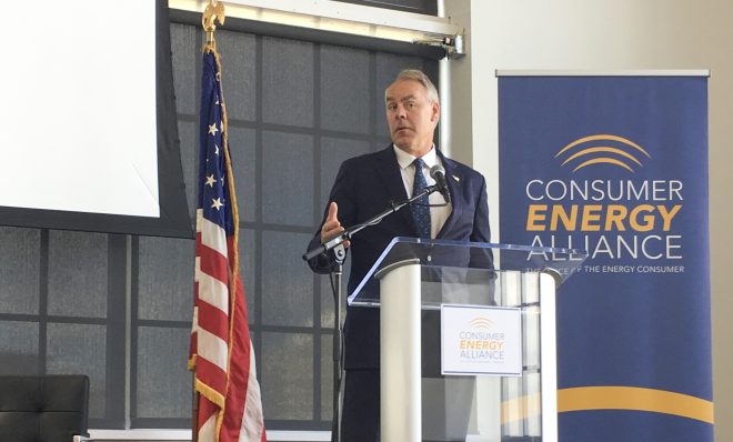 Interior Secretary Ryan Zinke speaks Friday at a conference hosted by the Consumer Energy Alliance in Pittsburgh.