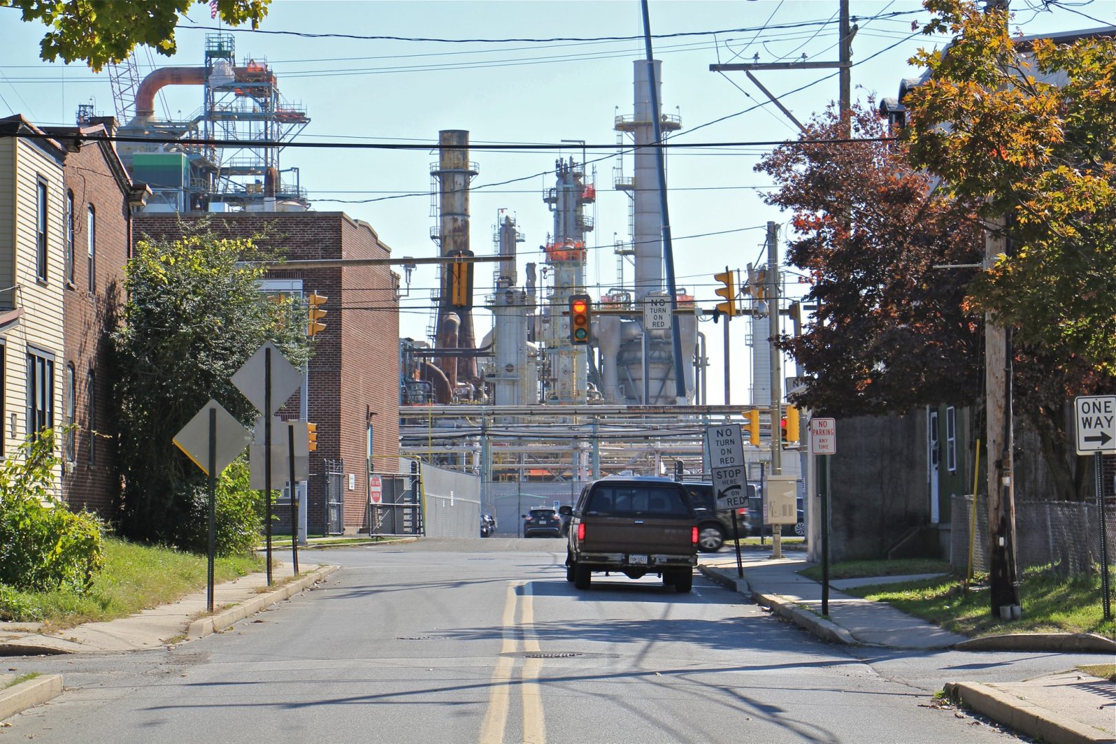 Main Street in Marcus Hook dead ends at the Monroe Energy refinery.