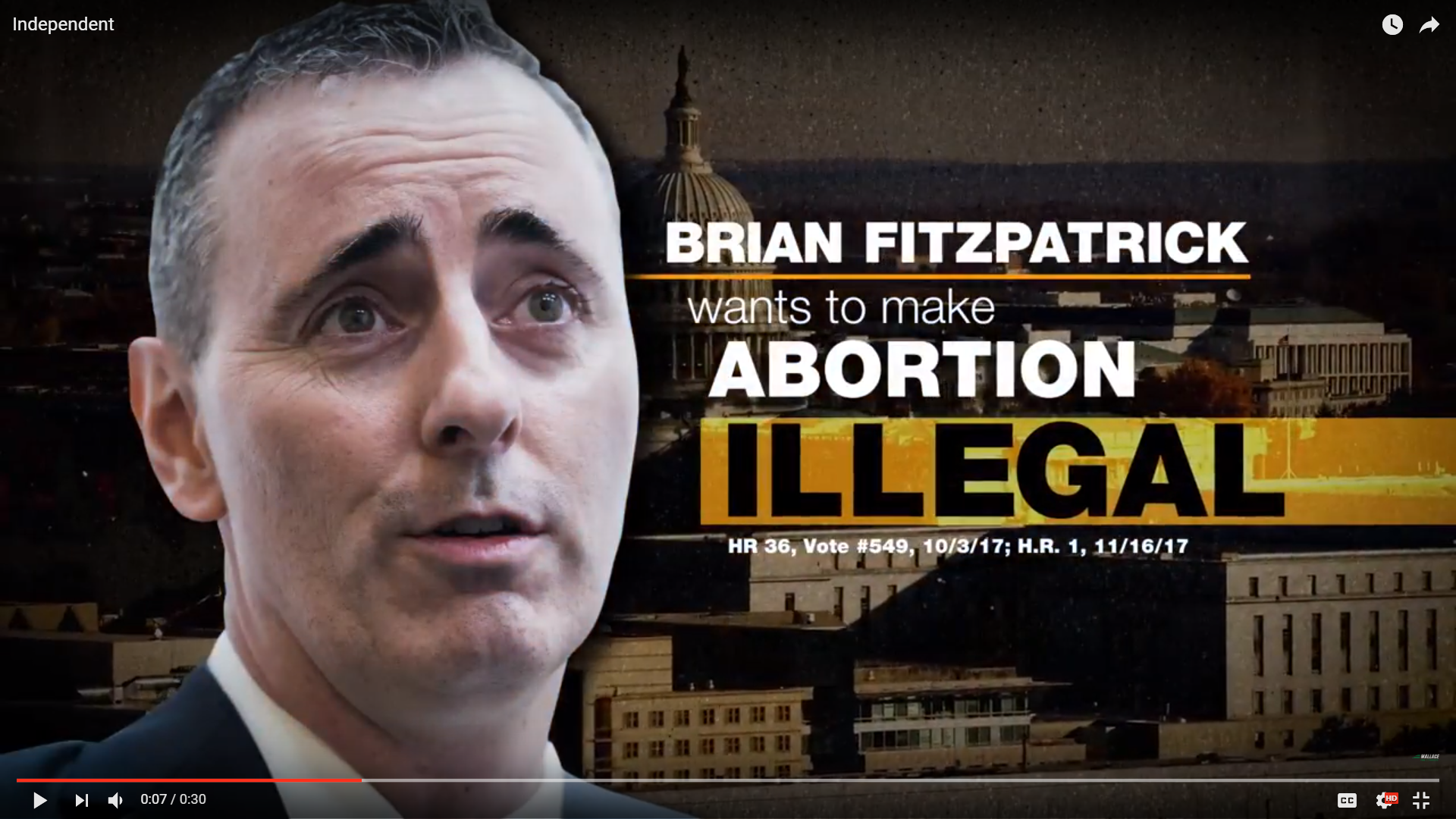 In this ad from the campaign of Democrat Scott Wallace, Congressman Brian Fitzpatrick is seen.