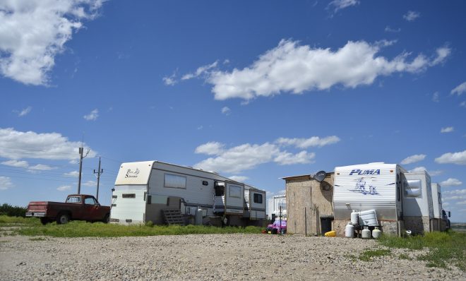 Oil workers and their families live in a variety of makeshift homes in the Fox Run RV Park outside Williston, North Dakota, pictured here in 2015.