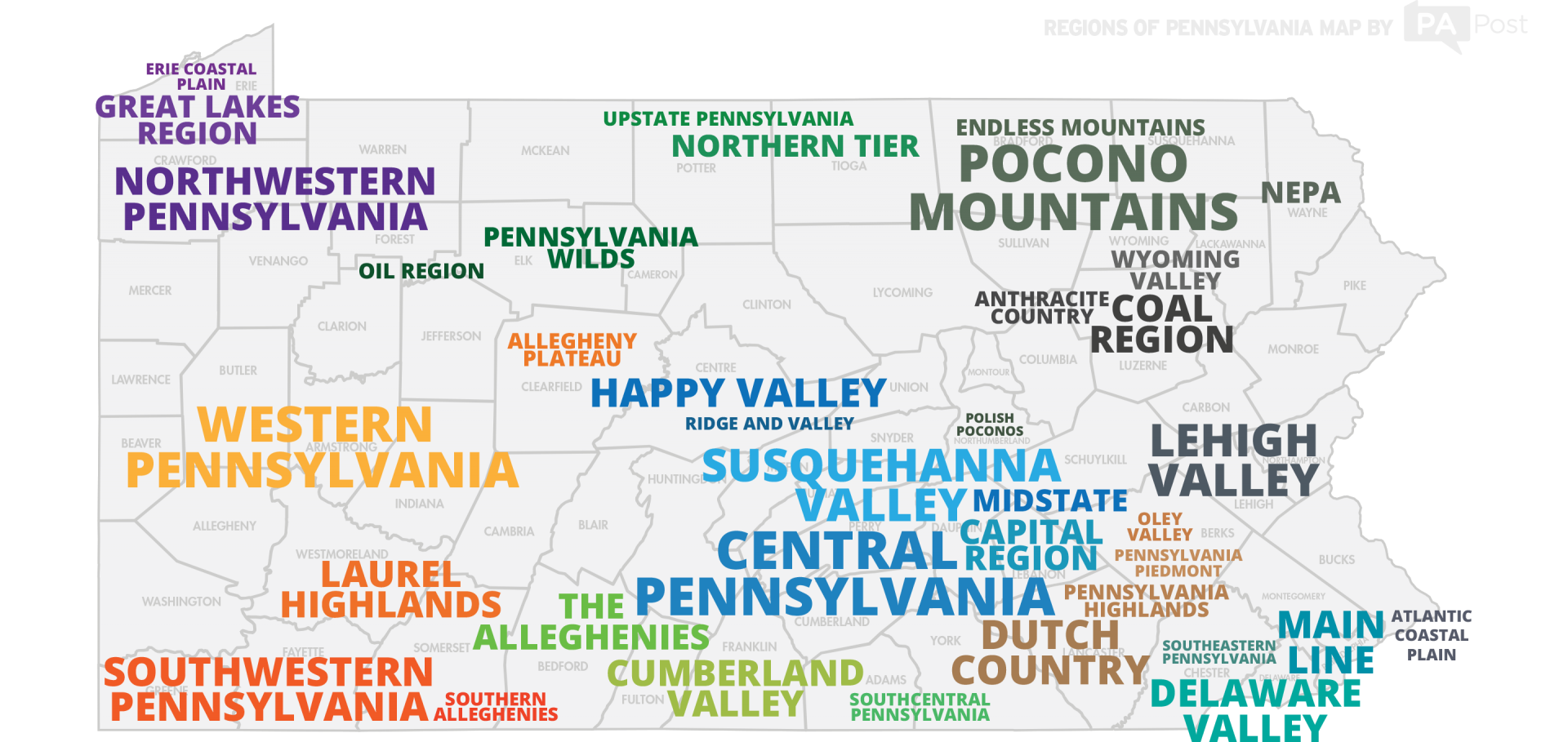 The regions of Pennsylvania, defined by Pennsylvanians PA Post