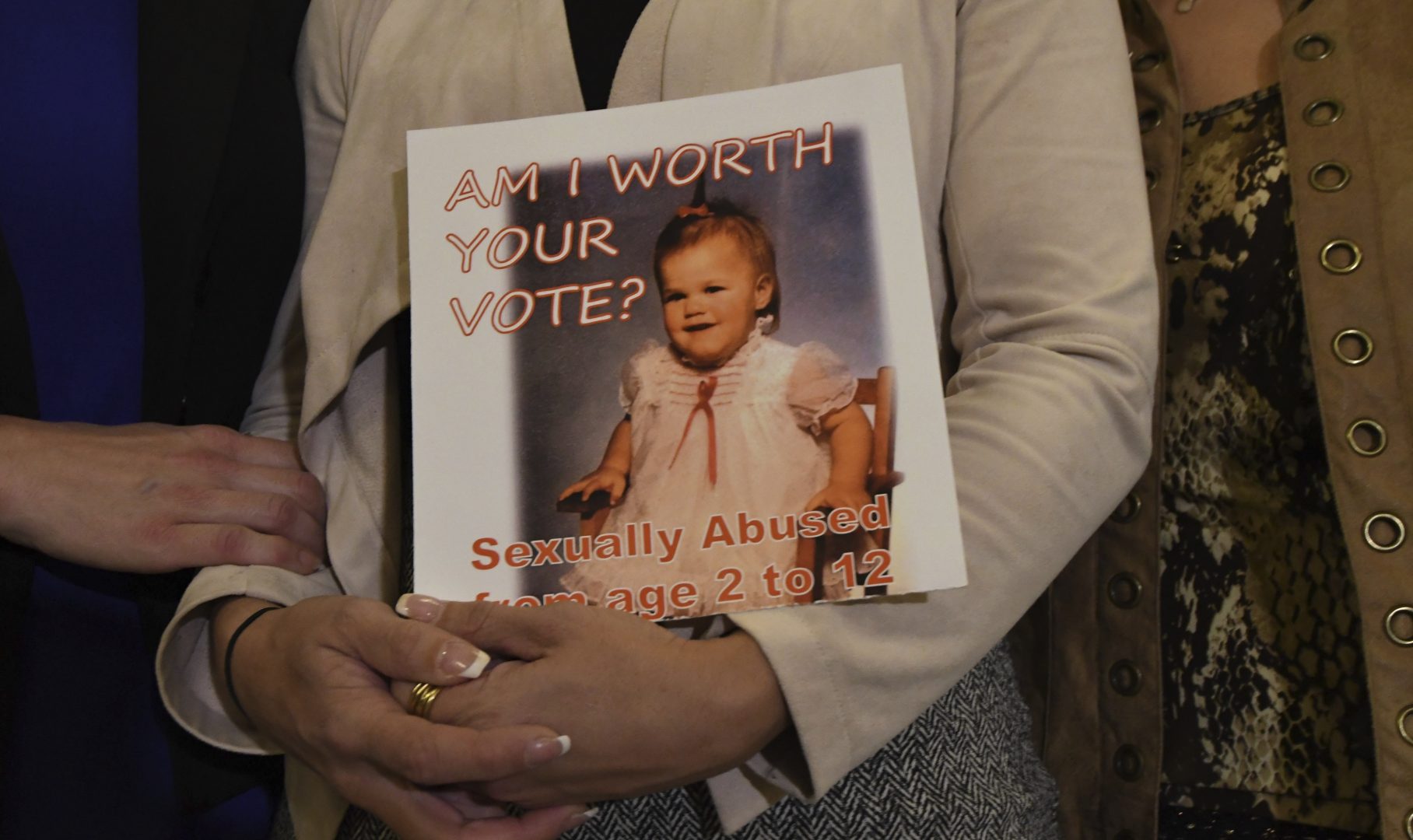FILE PHOTO: Carolyn Fortney, a survivor of sexual abuse at the hands of her family's Roman Catholic parish priest as a child, awaits legislation in the Pennsylvania Capitol to respond to a landmark state grand jury report on child sexual abuse in the Catholic Church, Wednesday, Oct. 17, 2018 in Harrisburg.