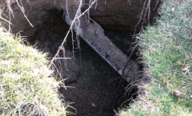 A sinkhole on Lisa Drive in West Whiteland Township, Chester County revealed part of the Mariner East 1 pipeline on Sunday Jan. 20.