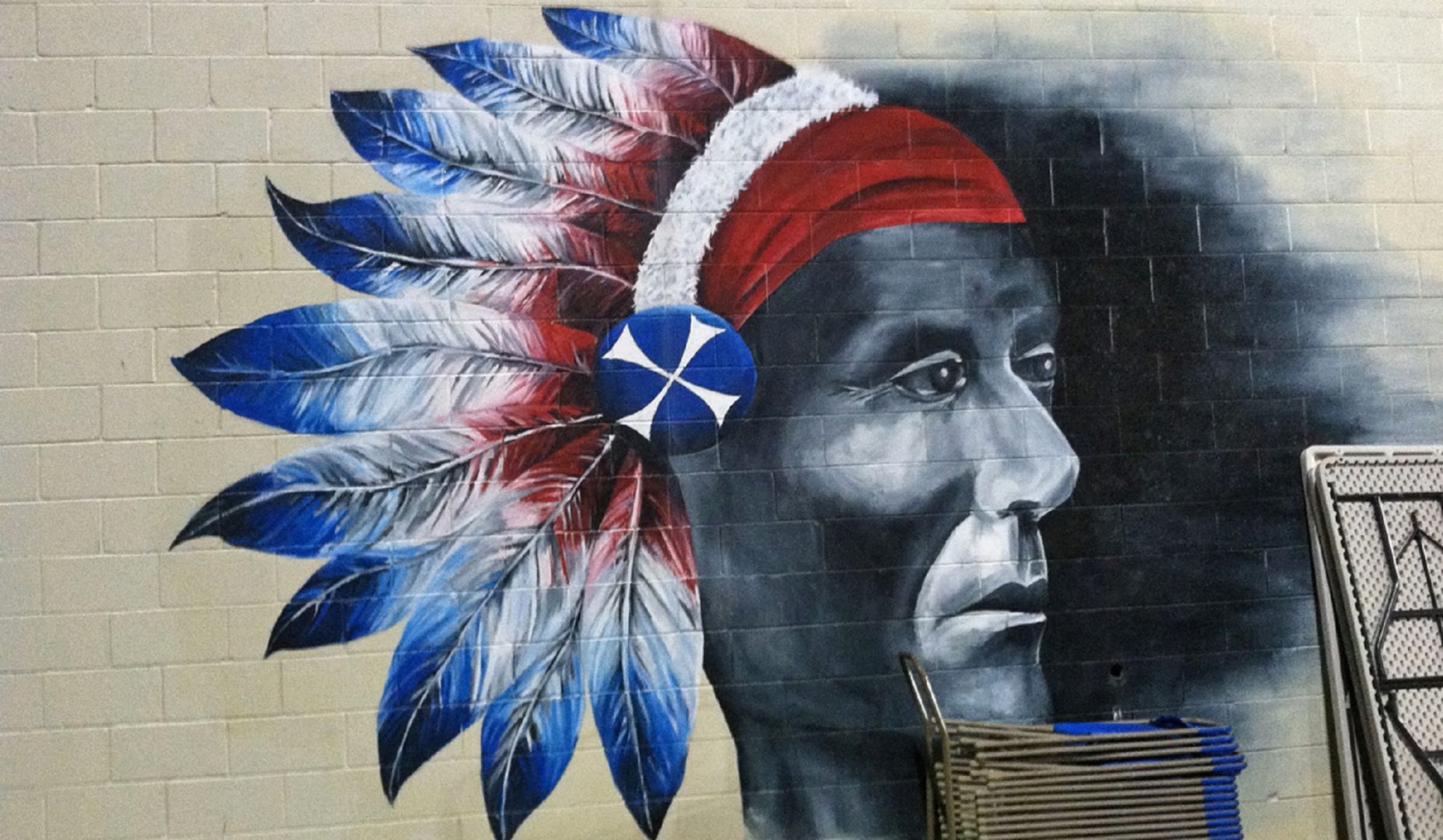 A mural of the Neshaminy High School mascot, the Redskin.  