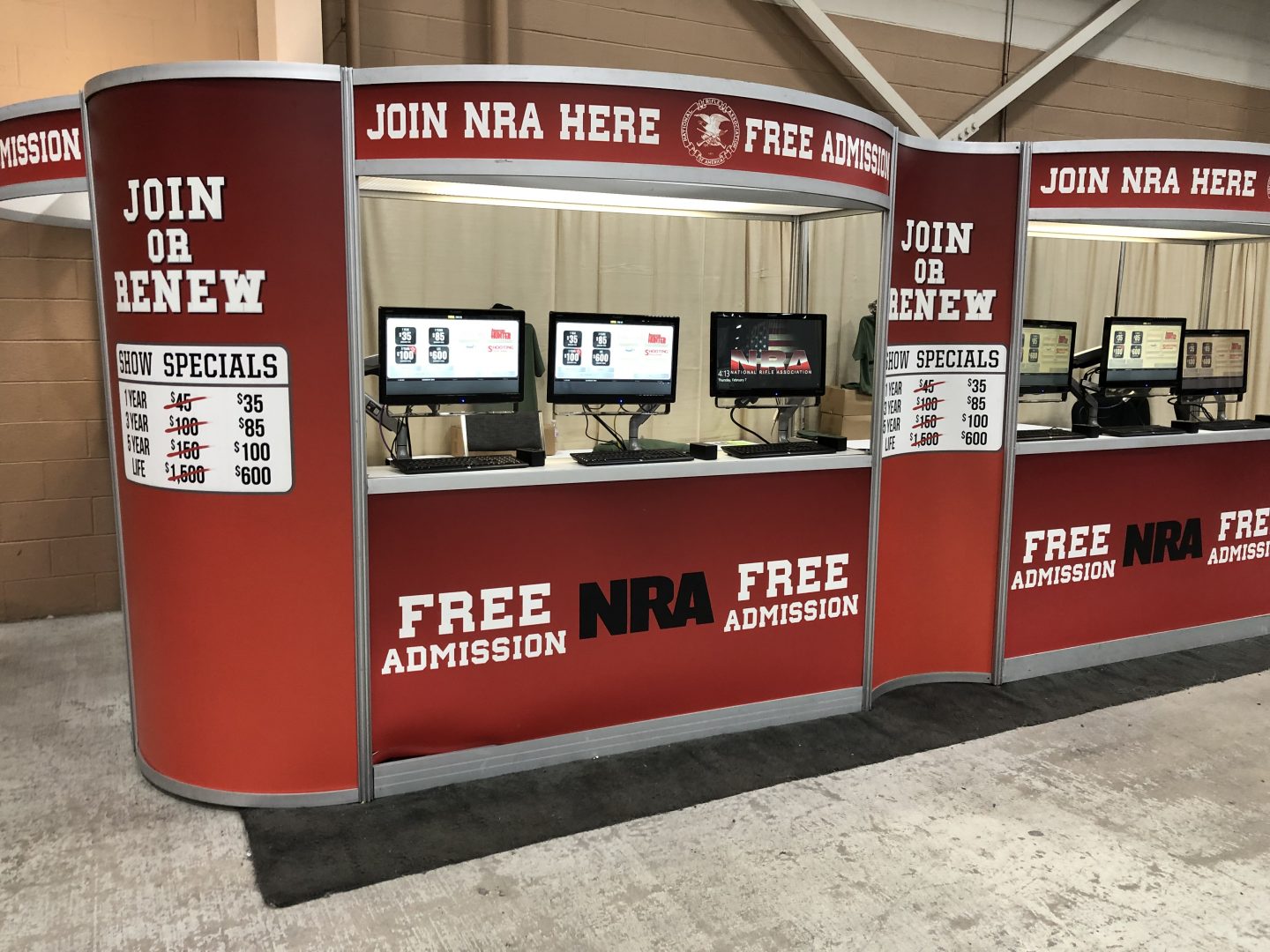 A booth at the Great American Outdoor Show in Harrisburg is seen on Feb. 7, 2019. The NRA offers free admission to the show for people who join or renew their membership.