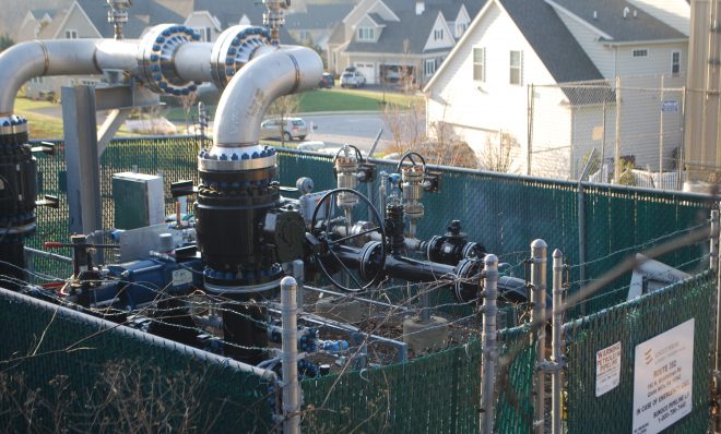 A Mariner East pipeline valve site on the edge of the Andover development, Thornbury Township, Delaware County, illustrates the pipeline's path through densely-populated southeastern Pennsylvania.