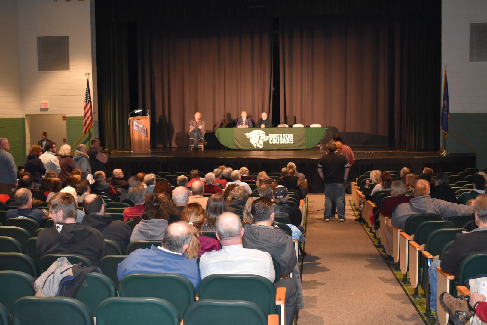 A crowd of people line up to speak during a forum on legalizing marijuana. The forum took place on March 7, 2019, in Somerset County.