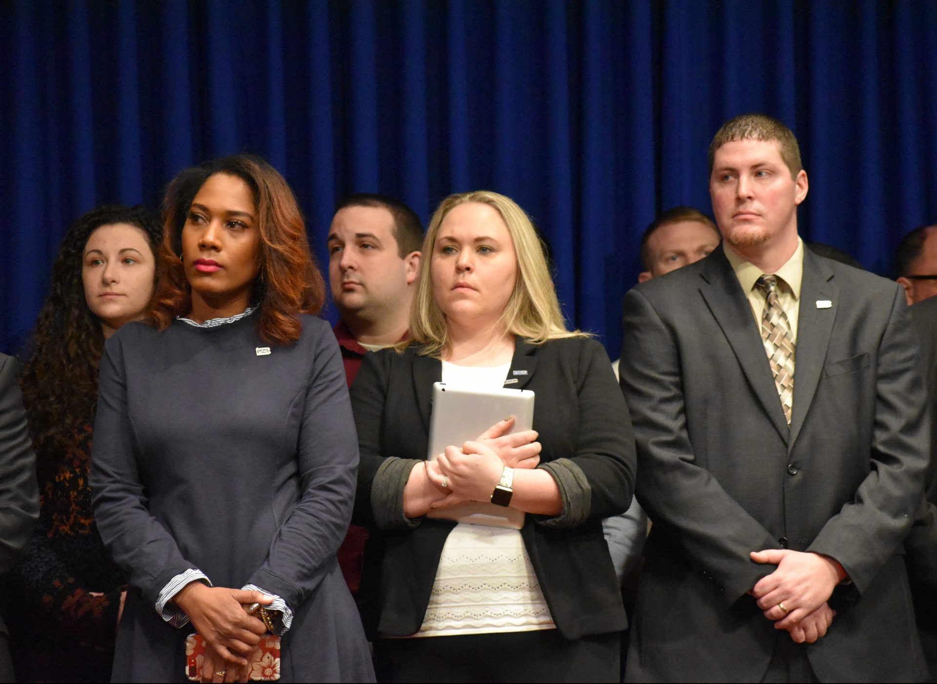 From left to right, educators: Bridgette May, a certified school nurse in the the Erie City School District; Stacie Baur, a fifth-grade math teacher in the Clairton City School District, and Frederick Herling, a physical education and health teacher in the Panther Valley School District.