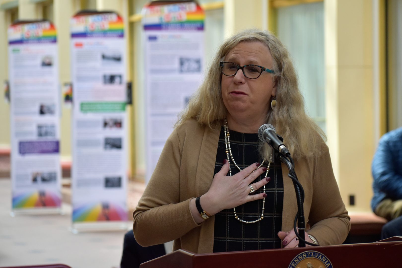 Dr. Rachel Levine, secretary for the Pennsylvania Department of Health, speaks during a ceremony in the state Capitol on Monday, March 18, 2019.