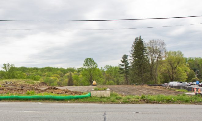 Crews work at the site of a sinkhole along the Mariner East pipeline route near the Pennsylvania State Police barracks on Route 1 in Delaware County on Thursday, April 25, 2019. Pipeline builder said there were no leaks and no pipelines were exposed.