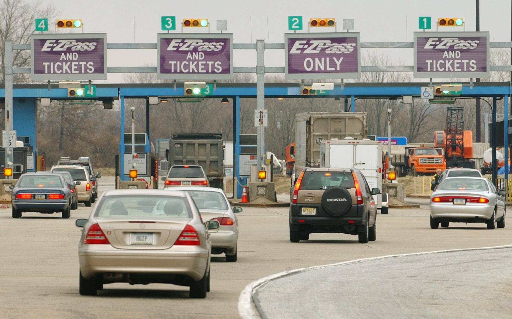 FILE PHOTO: Cars approach a toll plaza along the Pennsylvania Turnpike.