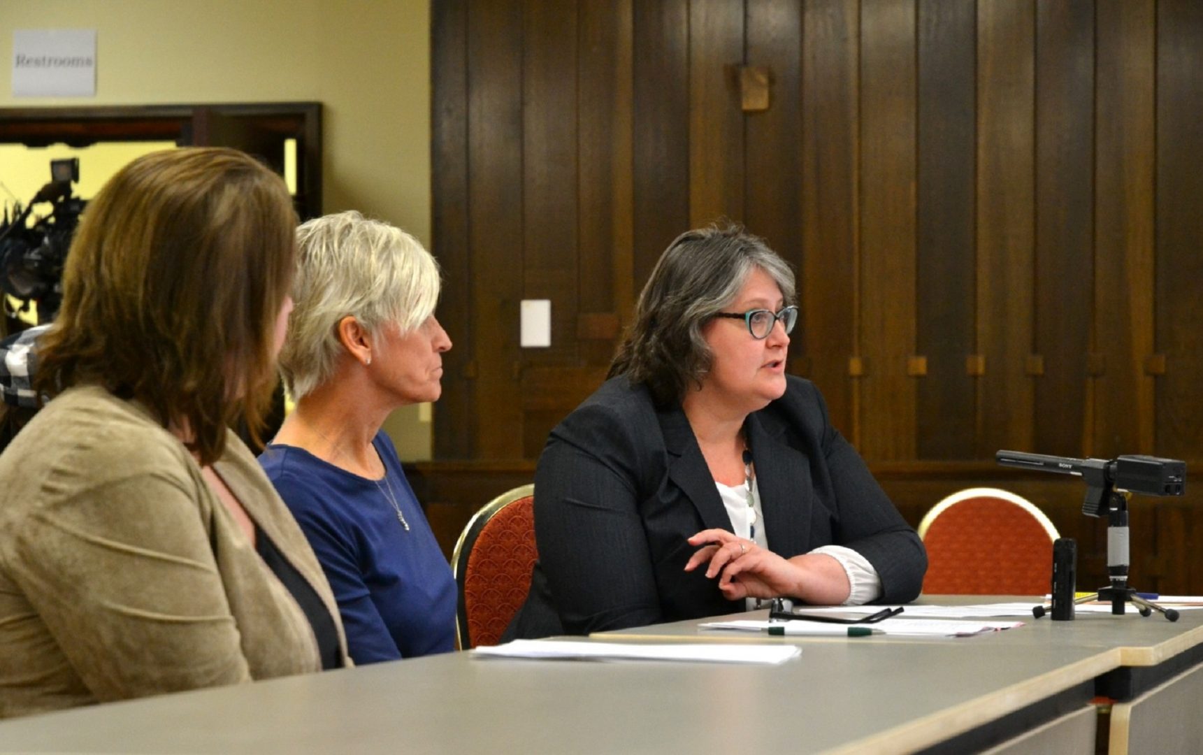 Dr. Adrienne Johnson, at right, speaks to Democratic lawmakers in York, Thursday, March 28, 2019. 