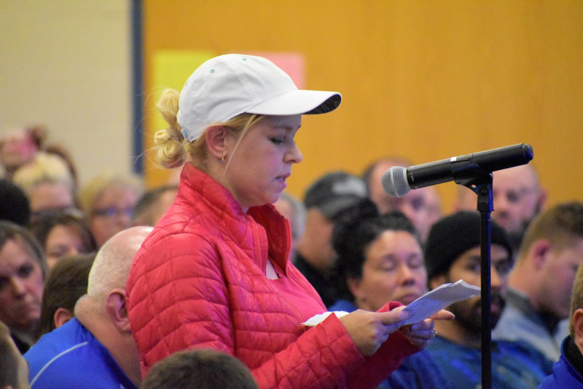 Hope Adkins-Durante, a mother of three children in the Eastern Lancaster County School District, speaks during an April 15, 2019, school board meeting.