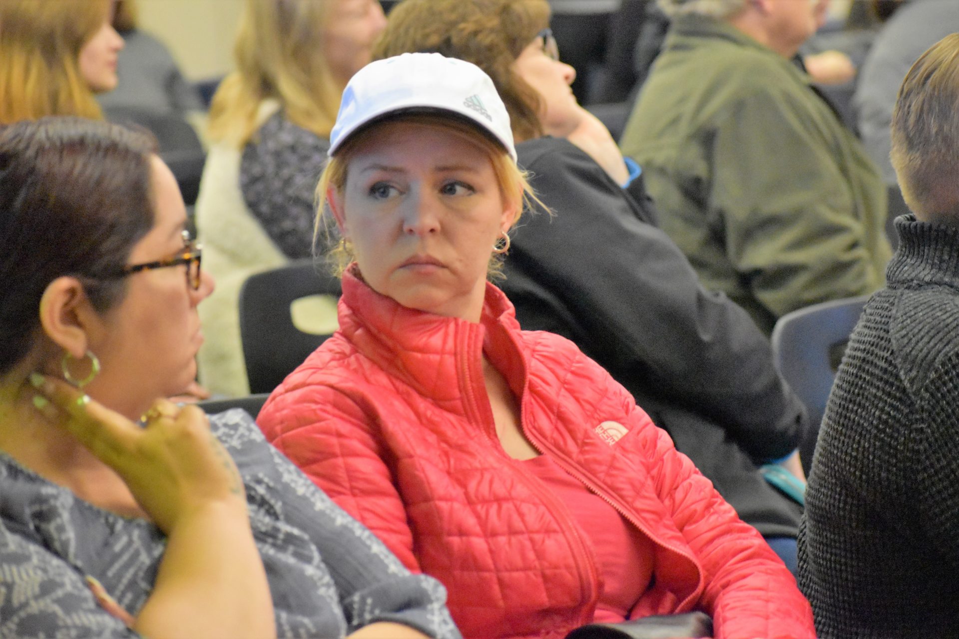 Hope Adkins-Durante waits for the Eastern Lancaster County school board to vote on a "biological sex" policy for students on April 15, 2019. Adkins-Durante opposed the policy.