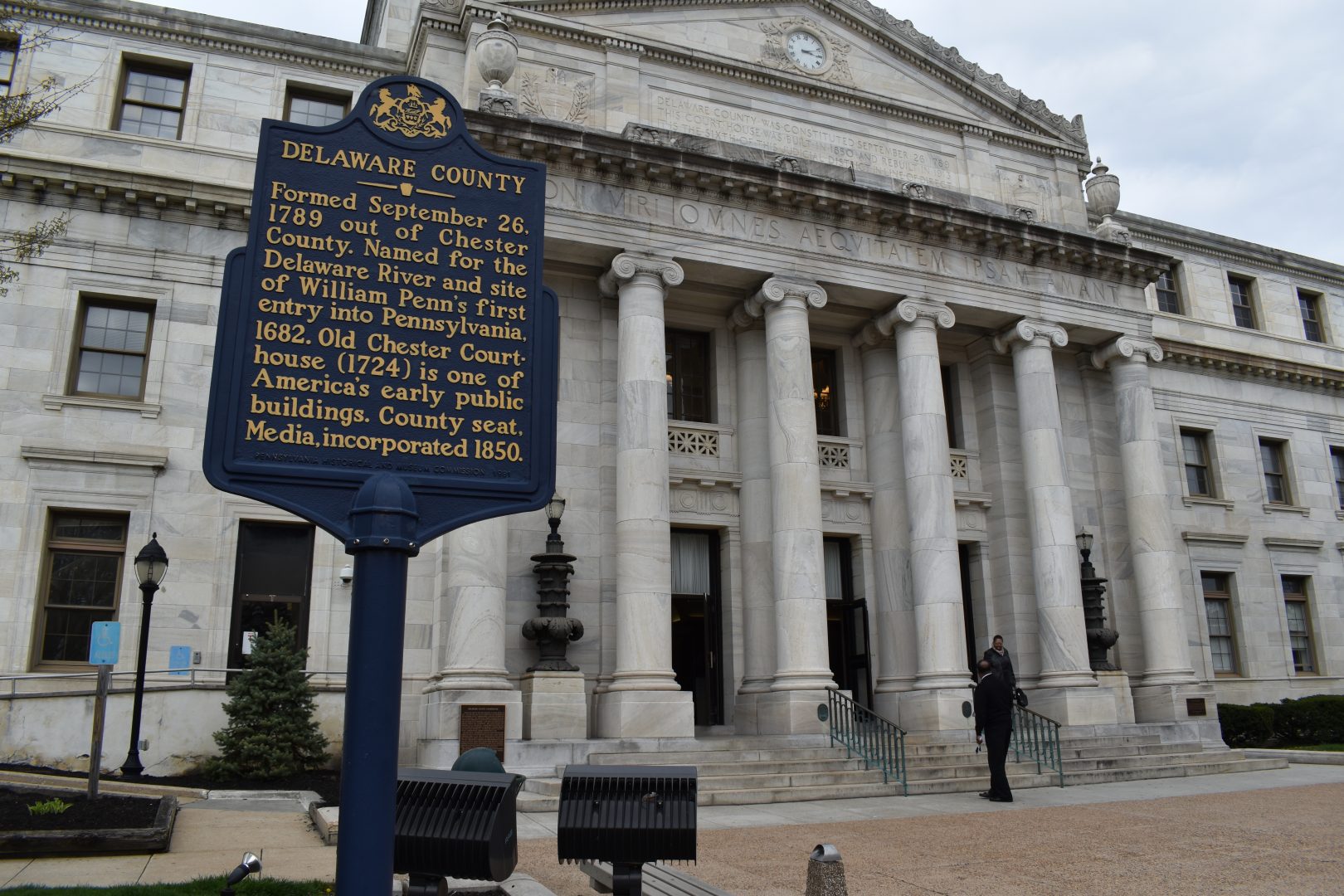 The Delaware County courthouse in Media, Pennsylvania, is seen on April 11,  2019.

In the county in 2017, there were 206 protection-from-abuse cases that ended with a stipulation or agreement between the parties, 187 final orders granted after a hearing before a judge, and 147 final orders denied after a hearing before a judge.