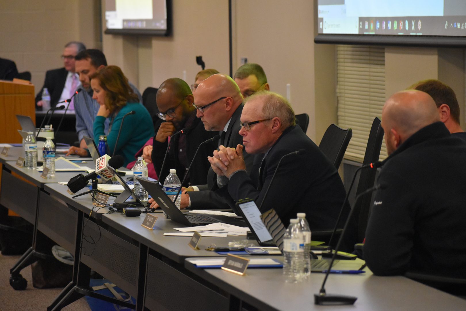 Members of the Eastern Lancaster County school board are seen  during a meeting on May 13, 2019.