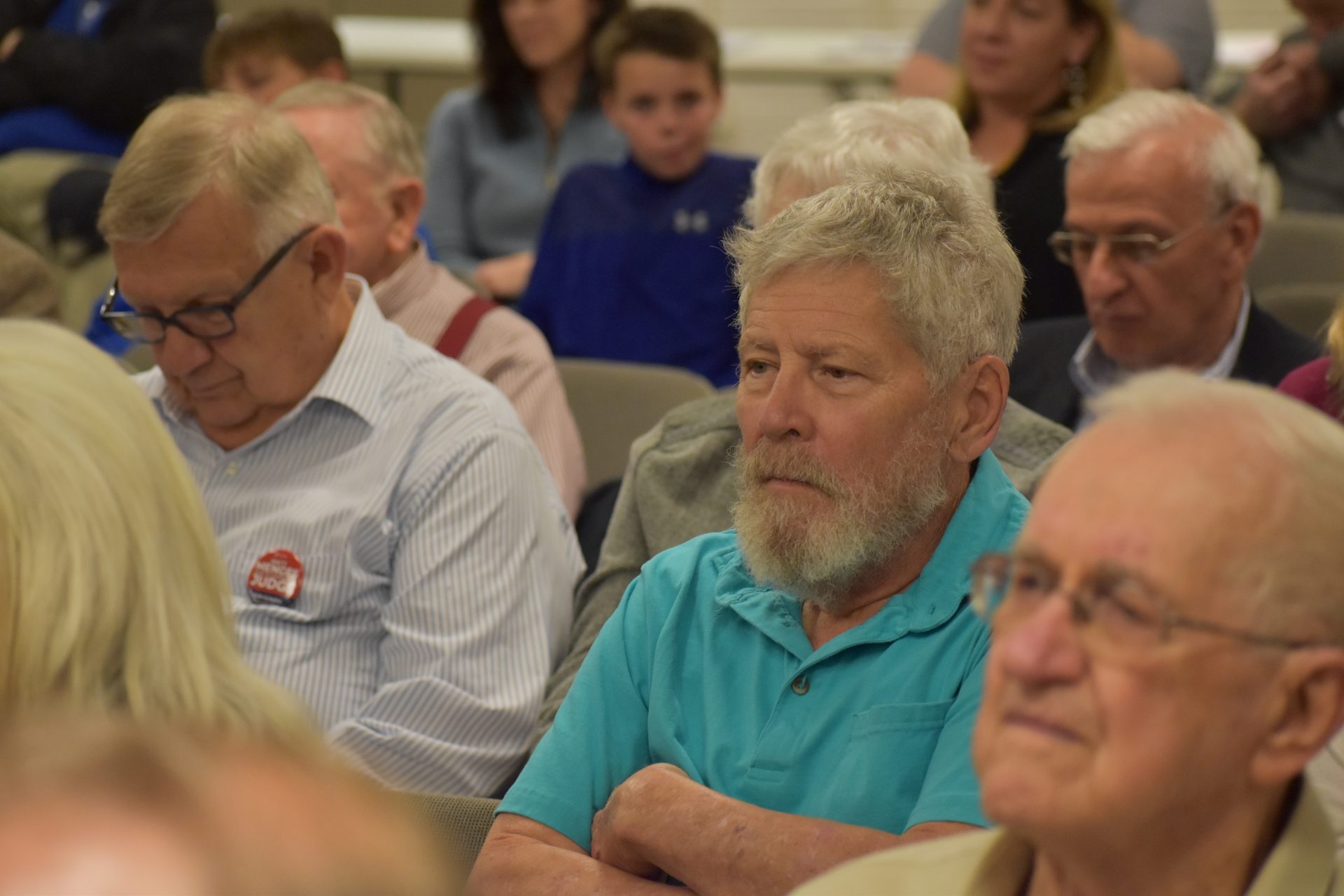 Bonner Smith, center, listens to judge candidates during a debate organized by the Republican Club of York County on April 29, 2019.