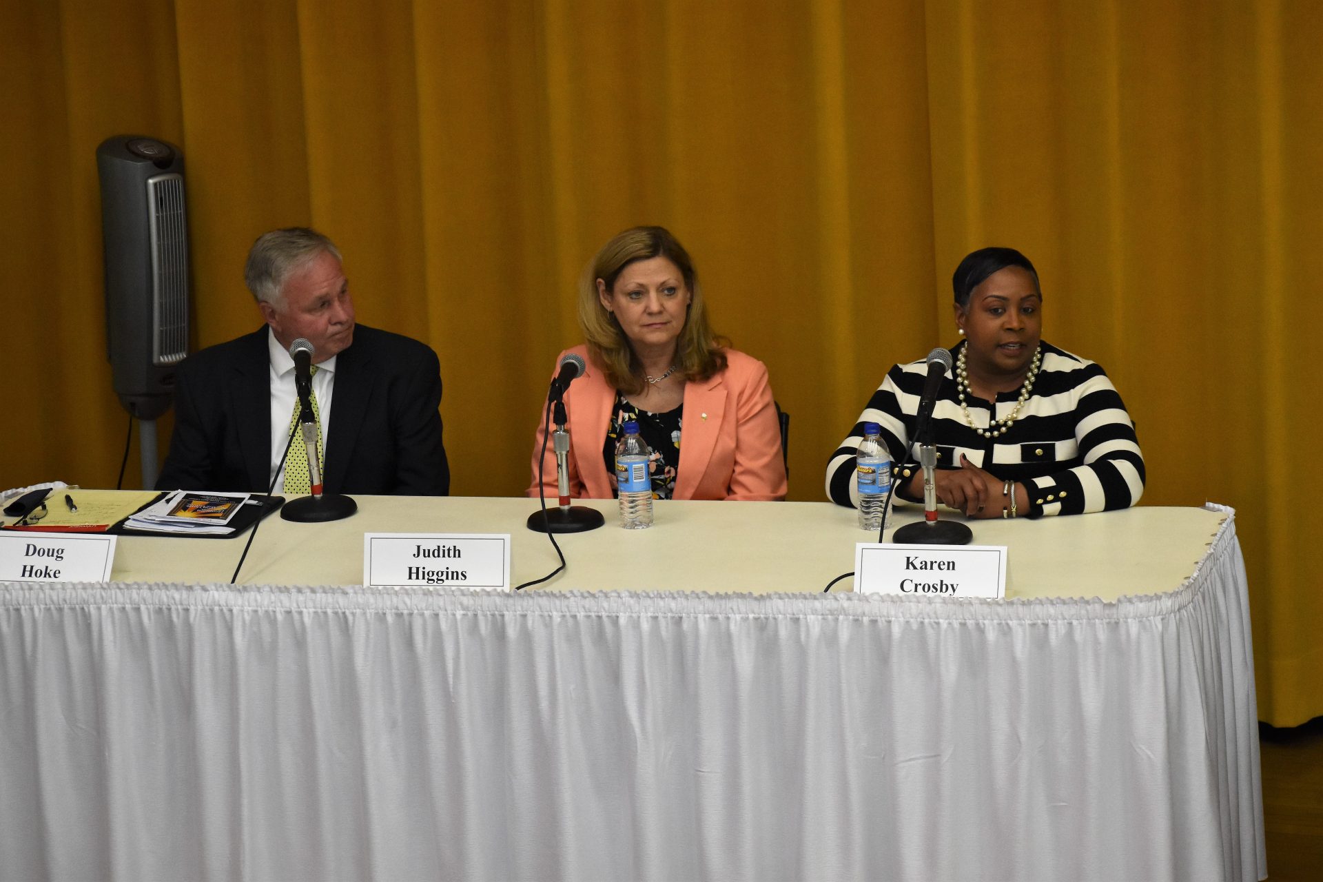Three Democratic candidates for York County commissioner participate in a forum in York on April 9, 2019. From left to right, they are incumbent Commissioner Doug Hoke, Judith Higgns and Karen Crosby. A fourth Democratic candidate, Madeline Geiman, said she didn’t receive an invitation to participate.