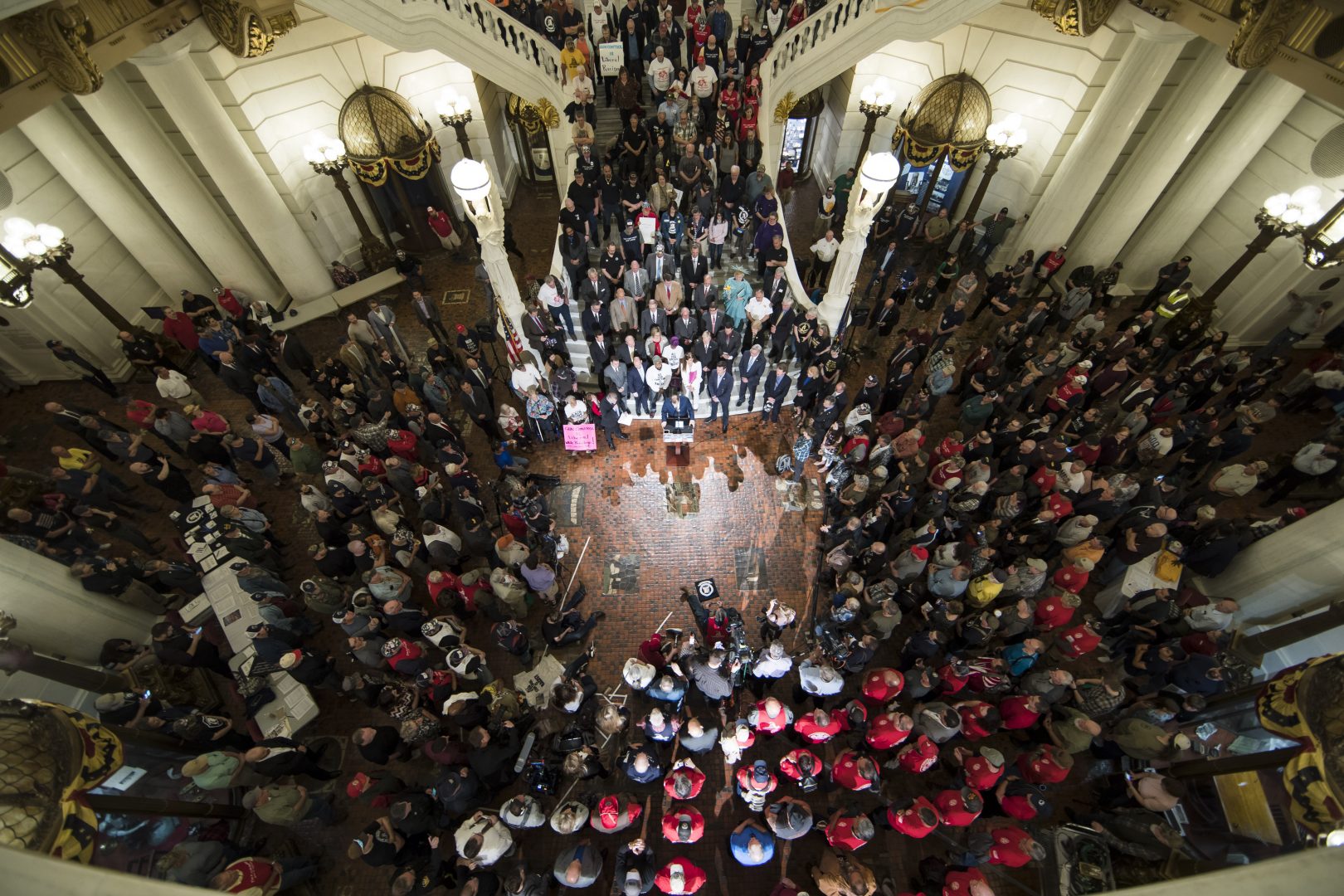 Gun rights advocates gather for an annual rally at the state Capitol in Harrisburg, Pa., Monday, May 6, 2019.