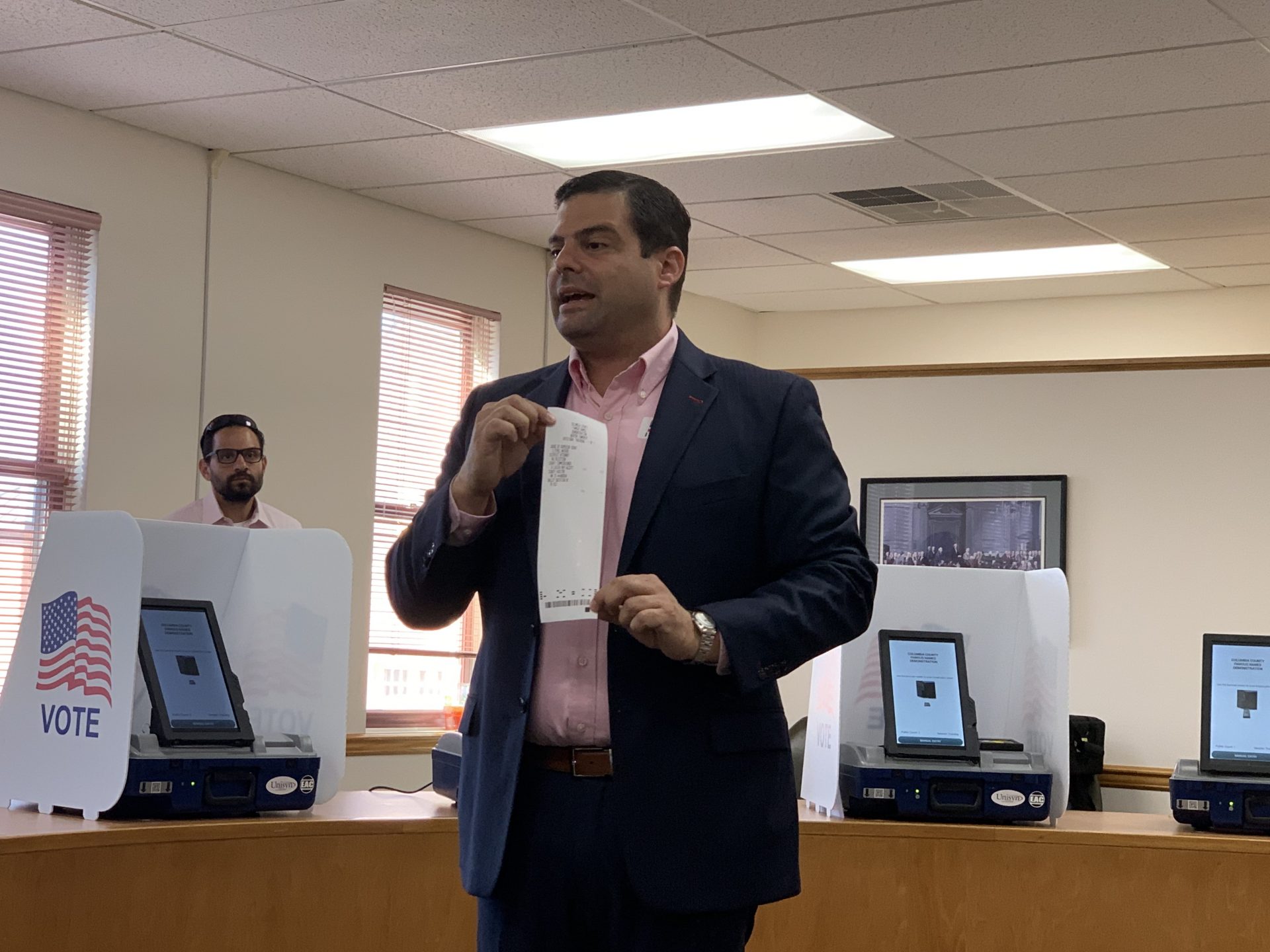 ElectionIQ Vice-President Dan Chalupsky presents to Columbia County officials in Bloomsburg. (Emily Previti, PA Post)