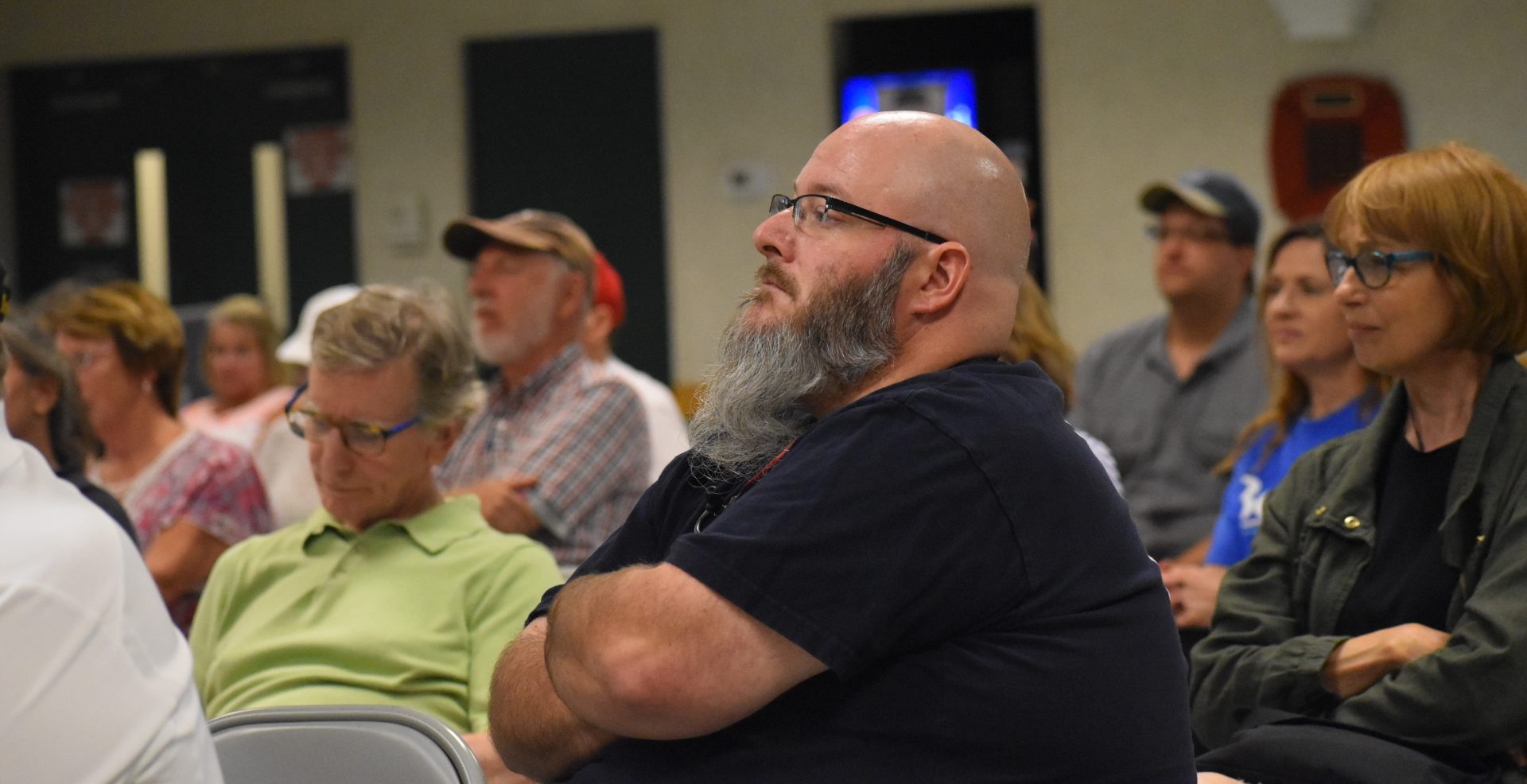 Audience members listen during a town hall with U.S. Rep. Scott Perry at the Hummelstown Fire Department on July 30, 2019.