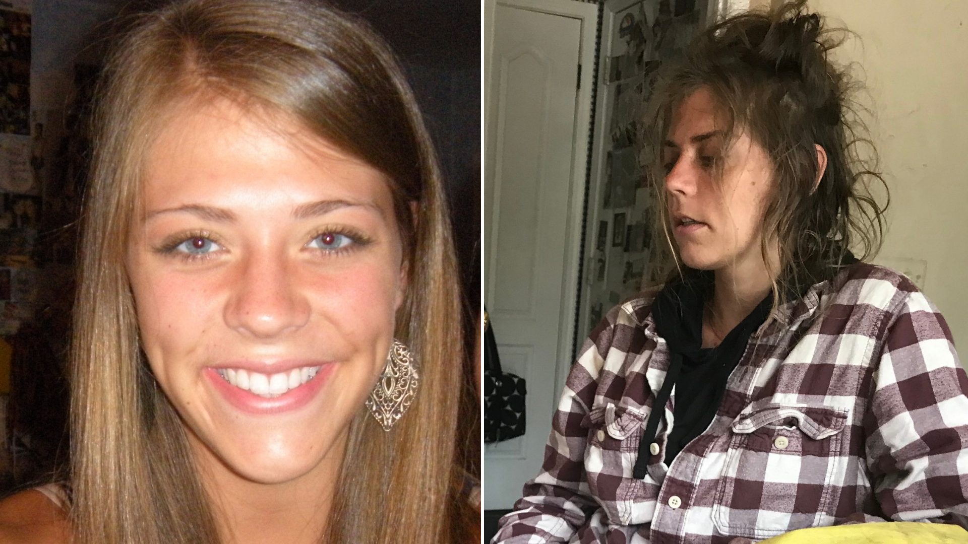 This combination image shows Kim Stringer when she was about 20 years old (left) and at age 27 (right). She was diagnosed with bipolar disorder in high school. She hasn't taken medication or seen a psychiatrist in years.