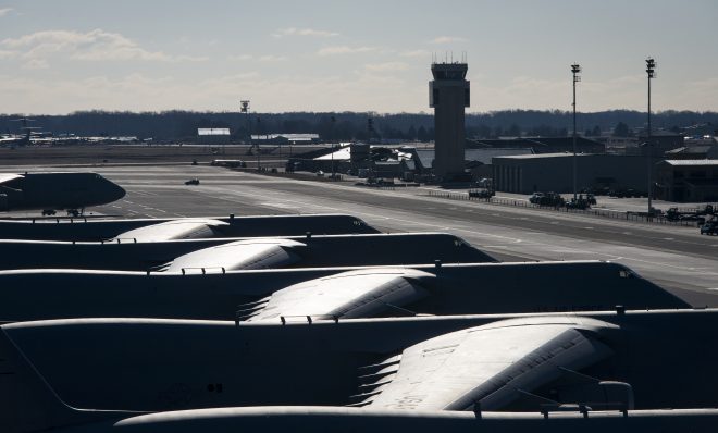 Several C-5 Galaxies sit on the flightline during the morning sunrise at Dover Air Force Base, Delaware, home to the 436th Airlift Wing. Photo used under creative commons license (https://bit.ly/1jNlqZo).