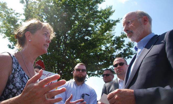 Rosemary Fuller, an anti-pipeline activist, urged Gov. Tom Wolf to halt construction of the Mariner East pipelines.