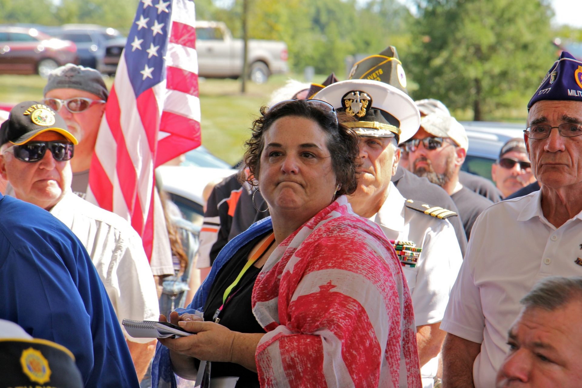 Jo Ciavaglia, an investigative reporter for the Bucks County Courier Times, attends a funeral service for 14 veterans that she helped to identify through her reporting.