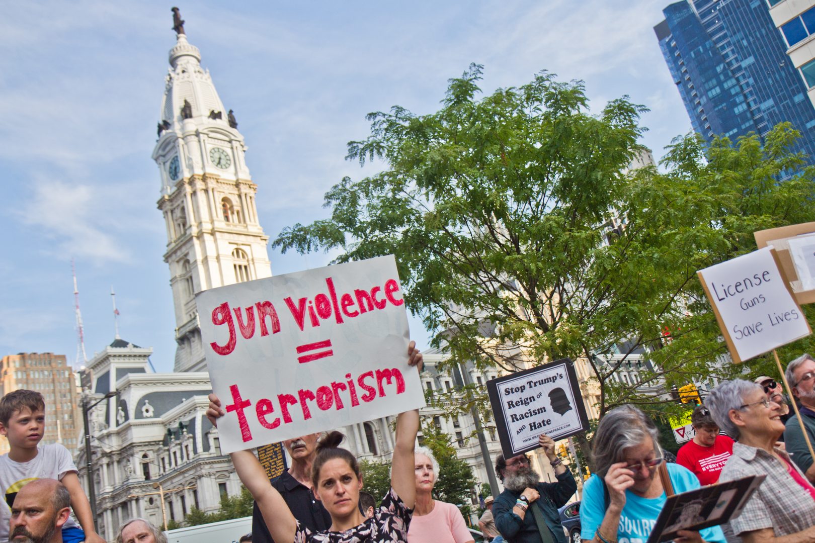 Protestors with CeasefirePa gathered at Love Park in Philadelphia in August 2019 to stand against gun violence nationally and locally. 
