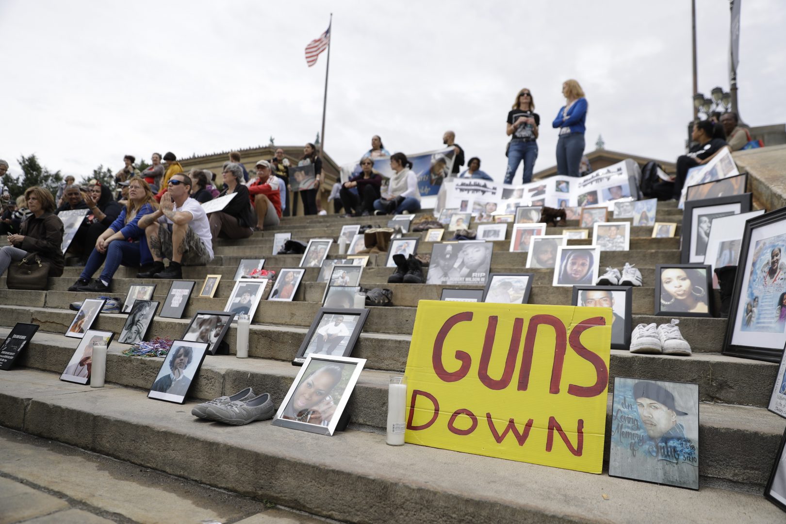 Demonstrators and students gather during a rally against gun violence on the steps of the Philadelphia Museum of Art, Monday, June 11, 2018, in Philadelphia.