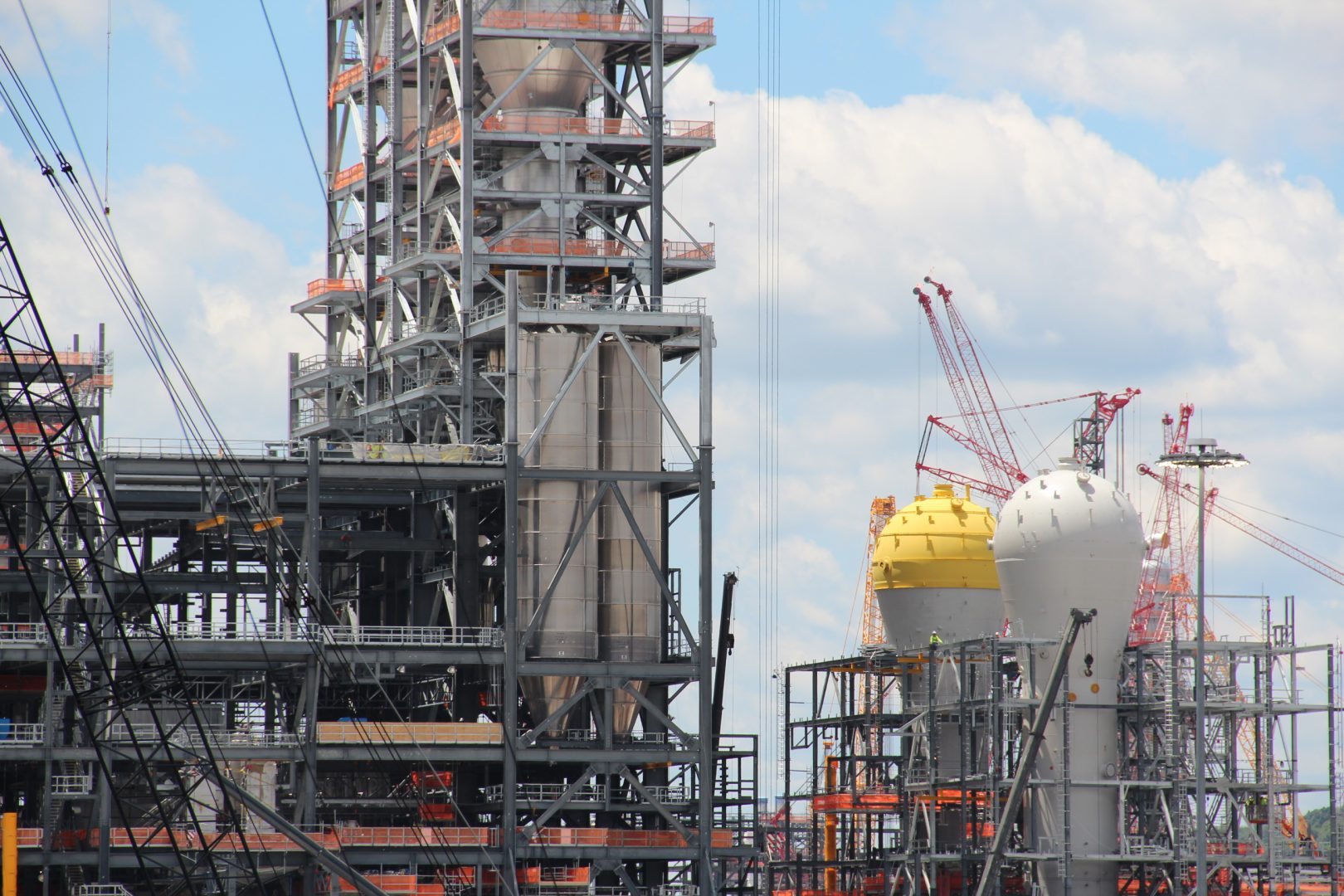 Shell's ethane cracker under construction in June, 2019 in Beaver County, Pa. A similar plant is proposed to be built in Belmont County, Ohio, roughly a 90-minute drive away. 