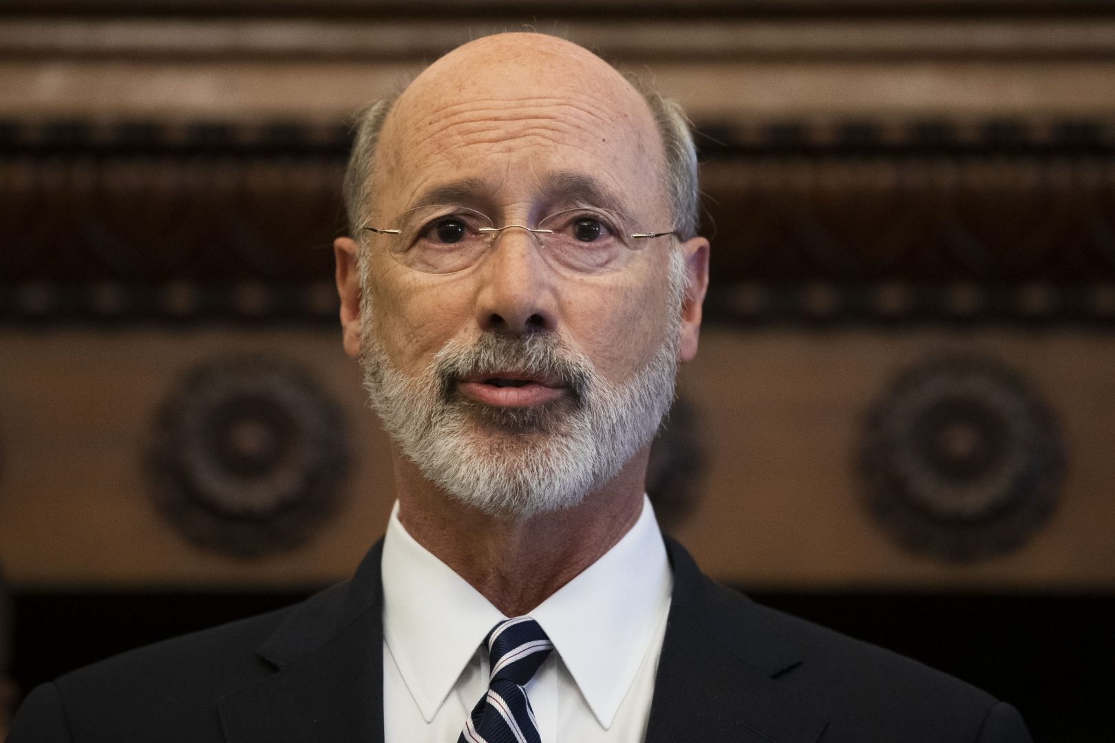 Gov. Tom Wolf speaks during a news conference at City Hall in Philadelphia, Thursday, Aug. 15, 2019. A gunman, identified as Maurice Hill, wounded six police officers before surrendering early Thursday, after a 7 ½-hour standoff.