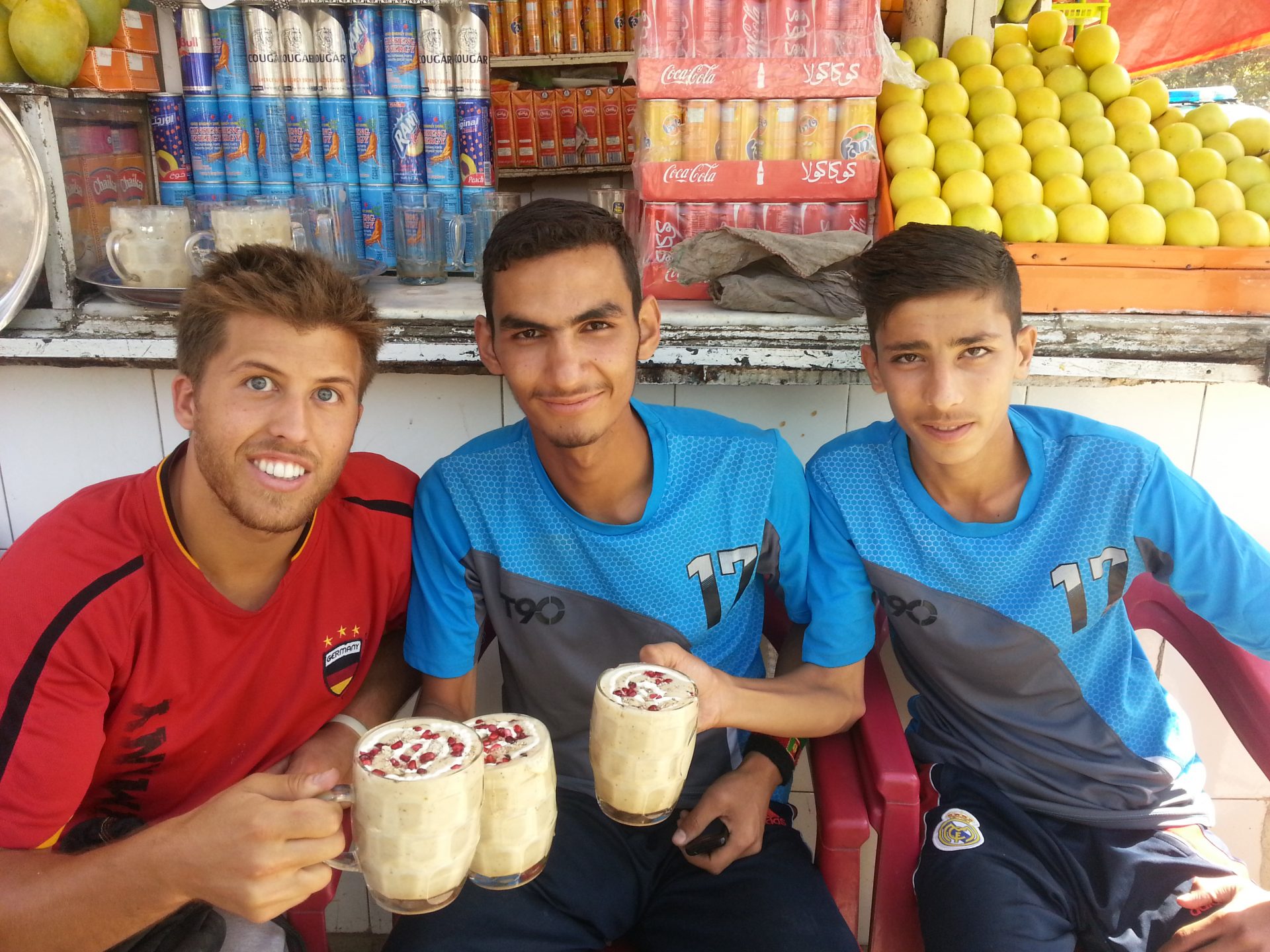 Getting banana smoothies after a day of futsal. 