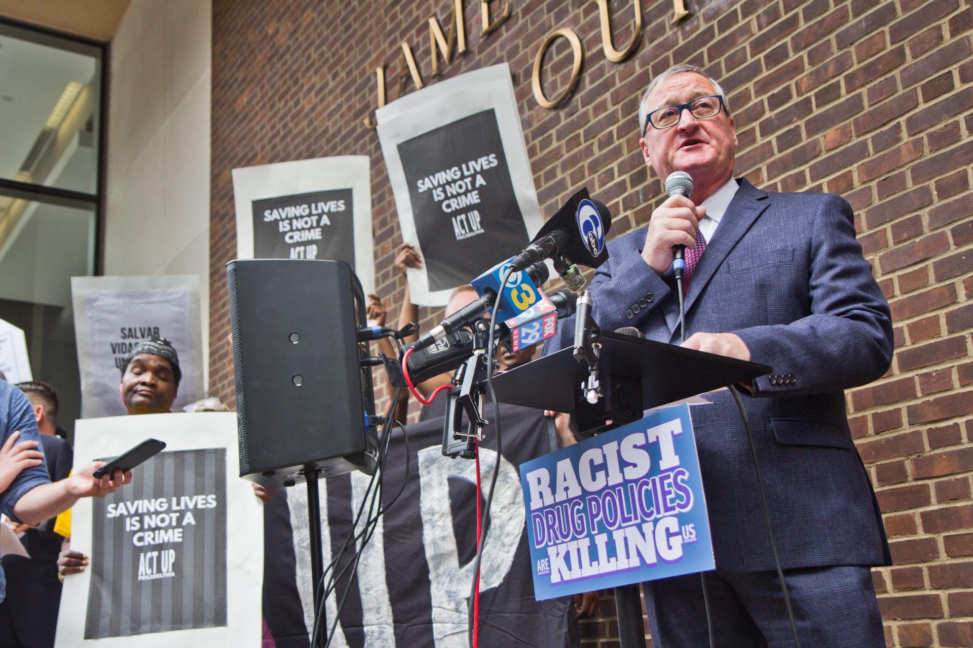 Philadelphia Mayor Jim Kenney speaks in support of the Safehouse injection site in Philadelphia.