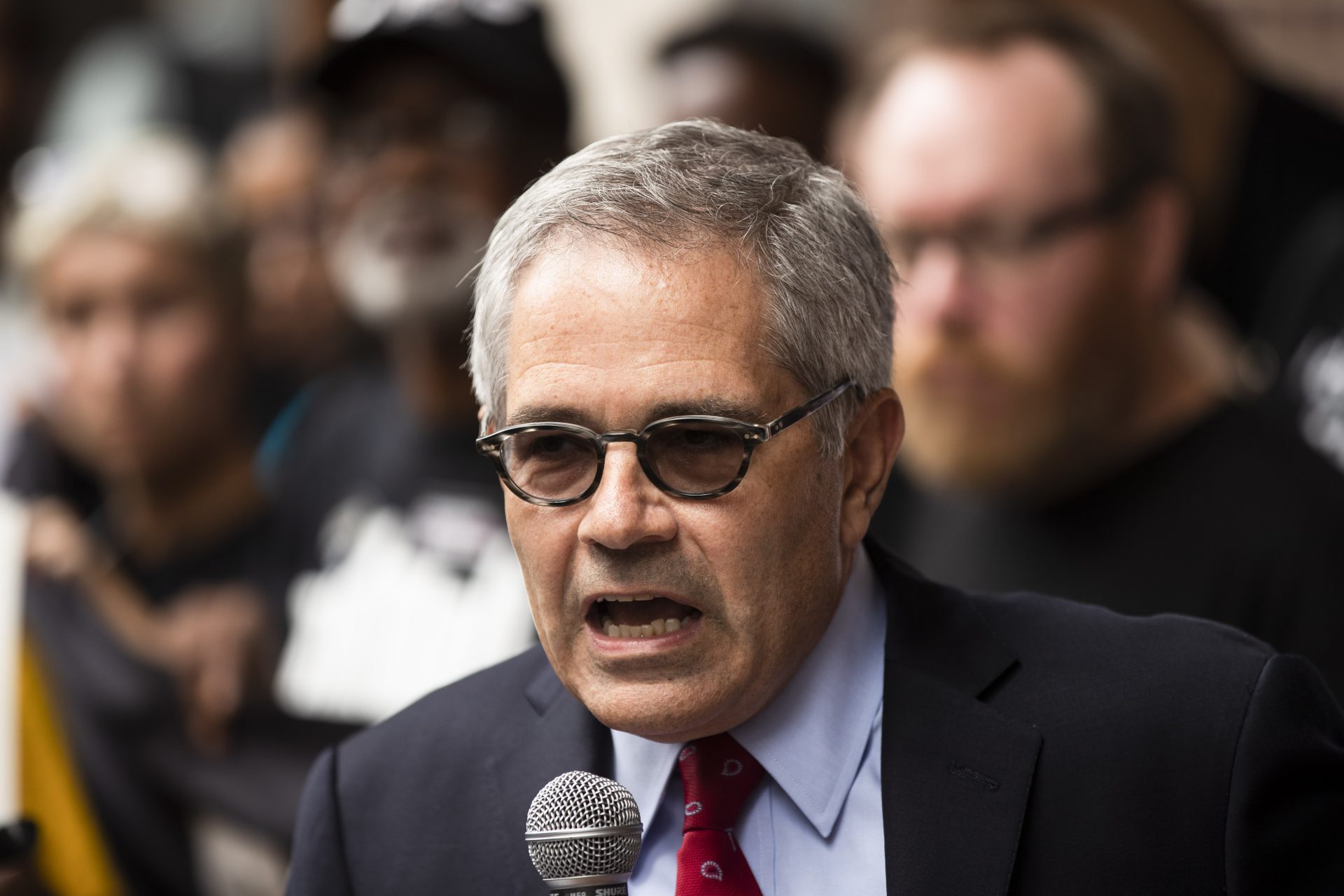 Philadelphia District Attorney Larry Krasner speaks outside the federal courthouse in Philadelphia on Sept. 5, 2019.