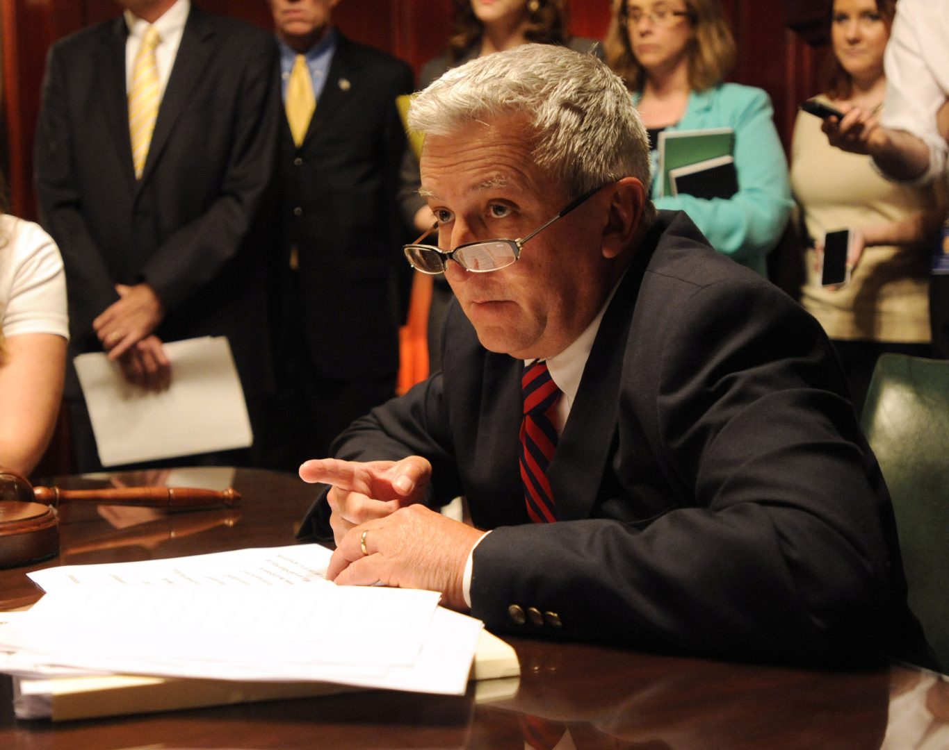 State Sen. Mike Folmer, R-Lebanon, presides over a committee meeting in 2014. 