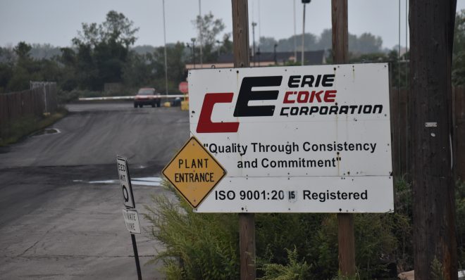 A sign for the entrance of Erie Coke.
