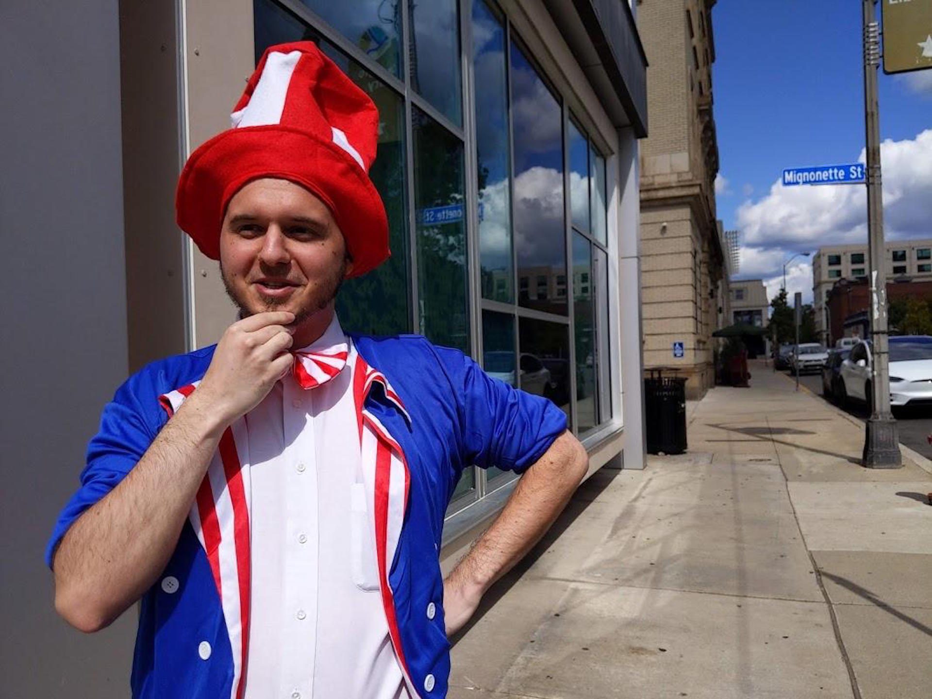 Google contract worker Steve Grygo voted against unionization. He wore an Uncle Sam outfit to work on Monday and Tuesday to encourage people to participate in the vote.