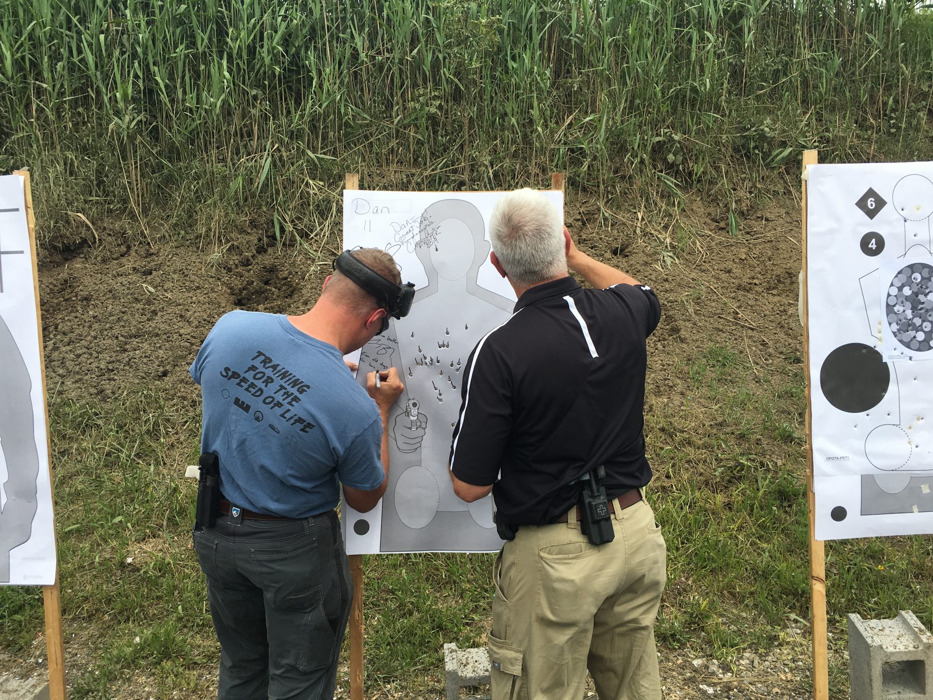 FASTER’s Andrew Blubaugh and Joe Eaton score the targets of teachers hoping to pass their training.