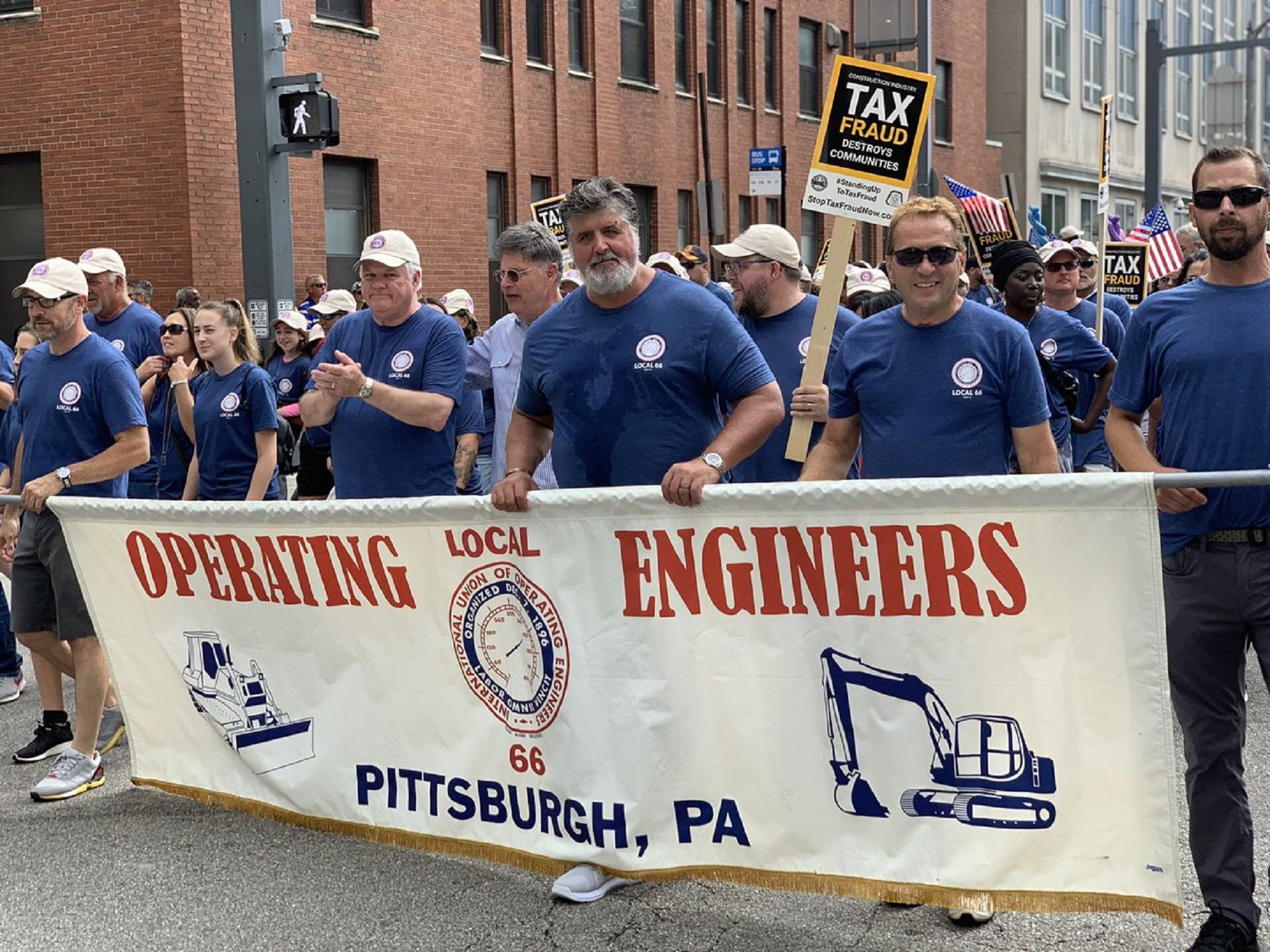 Members of Local 66 of the International Union of Operating Engineers march in Pittsburgh's 2019 Labor Day parade.
