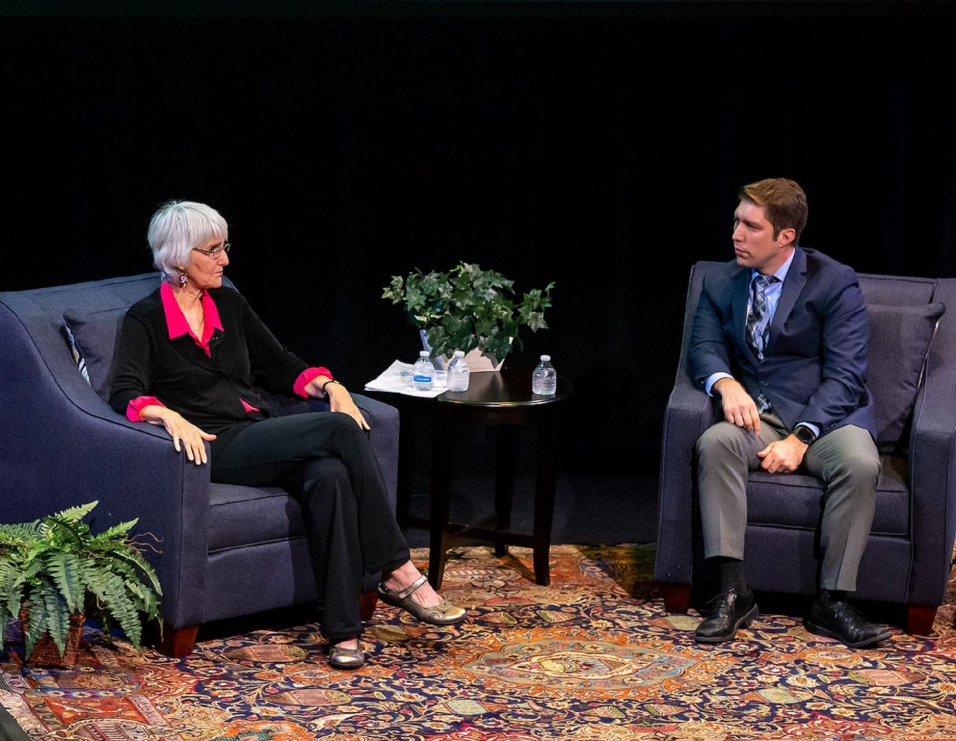 Sue Klebold, an advocate of mental health awareness and mother of one of the Columbine High School shooters, speaks with Transforming Health reporter Brett Sholtis at Penn State Harrisburg on September 16, 2019.
