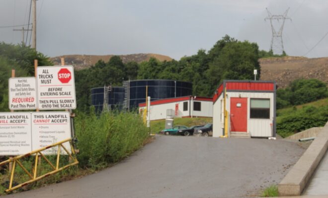 The entrance to the Westmoreland Sanitary Landfill in Rostraver, which accepts solid fracking waste and has sent what's called leachate --  liquid waste that comes out of the landfill when rainwater trickles through its piles of garbage -- to the Belle Vernon sewage treatment plant.