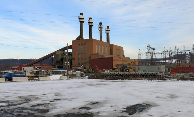 The coal plant in Shamokin Dam, Pa., is a local landmark that delivered electricity to this region for more than six decades. It closed in 2014. Next to it, a brand new natural gas power plant is under construction. The Sunbury Pipeline will feed Marcellus Shale gas into that plant.